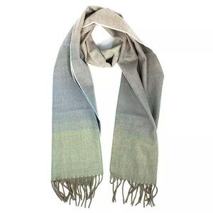 NWT Croft & Barrow Classic Cold Weather Dress Scarf Fringe Blue Gray Tan Plaid